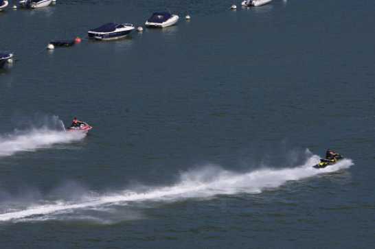 15 July 2021 - 15-06-12
Clearly racing, the speed was worryingly fast. Not for them, but for people around.
-------------------
Racing jet skiers in Dartmouth harbour